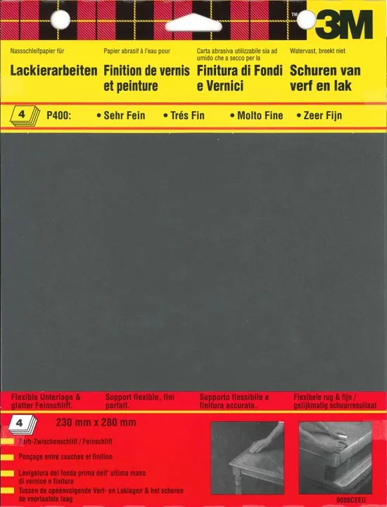 3M 734 Wetordry Hoja abrasiva Grano muy fino P400 4 pieza(s)