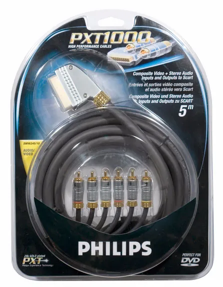 Philips SWV6345/10 adaptador de cable de vídeo 5 m SCART (21-pin) 6 x RCA Negro