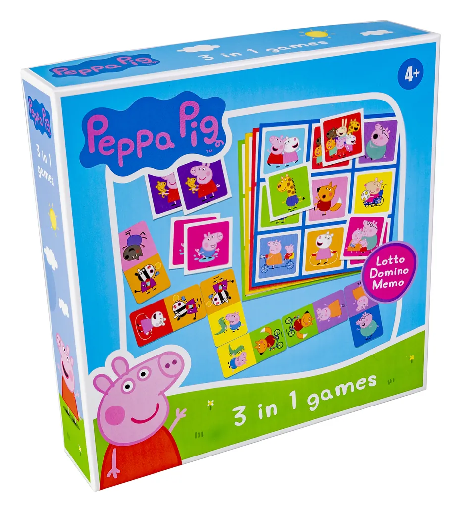 [60480] Tactic Peppa Pig 3 in 1 Lotto, Domino, Memo 15 min Juego de mesa Multigénero
