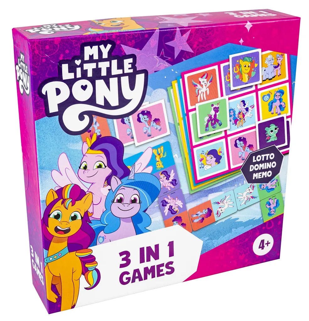 [60481] Tactic Peppa Pig My Little Pony 3 in 1 Lotto, Domino, Memo 15 min Juego de mesa Multigénero